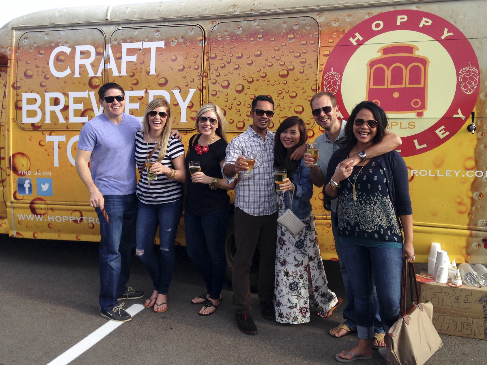 Craft brewery tour bus and participants
